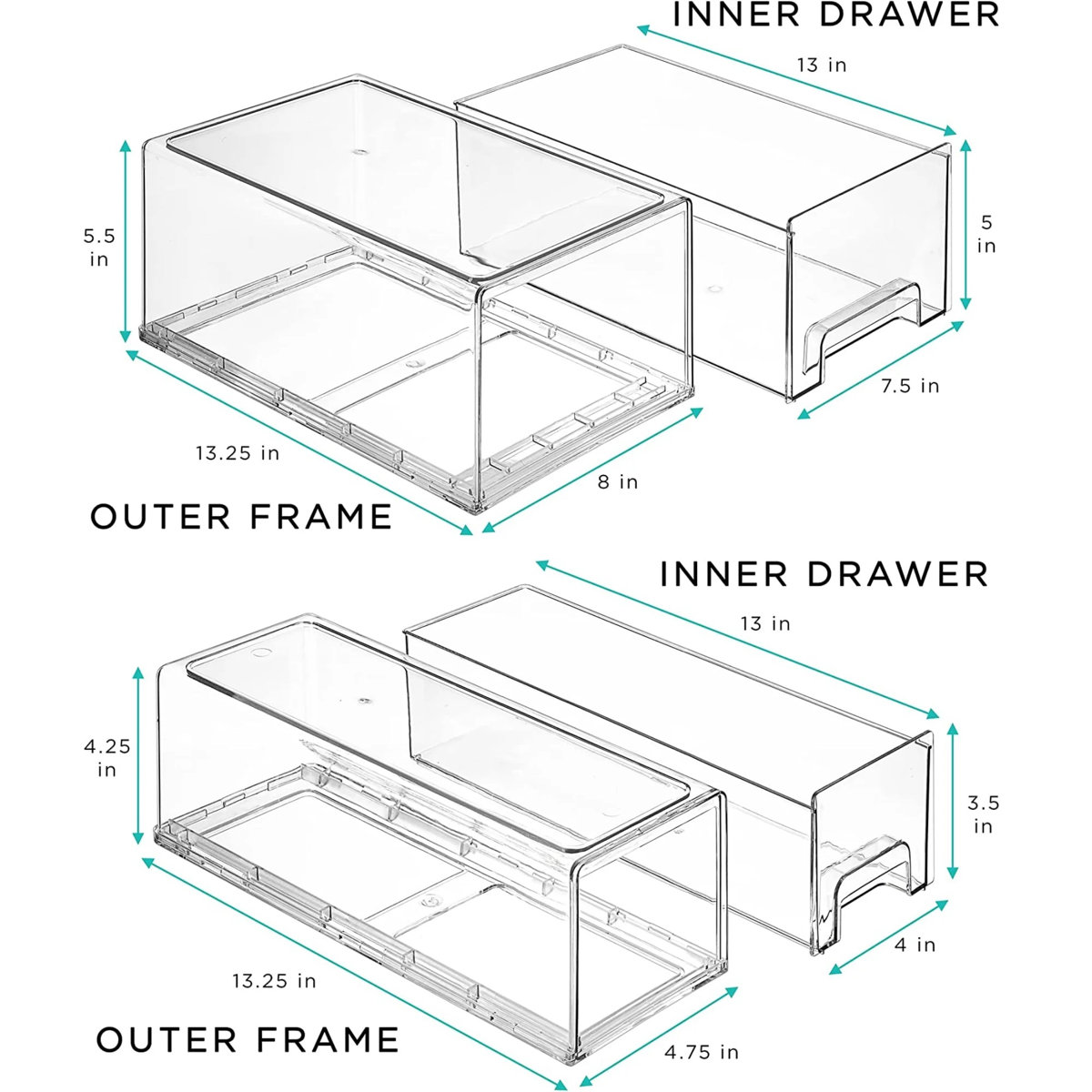 Sorbus Fridge Drawers - Clear Plastic Stackable Pull-out Refrigerator Organizer Bins - Food Storage Containers For Kitchen, Refrigerator, Freezer, Pantry And Vanity (4 Pack | Large & Small)
